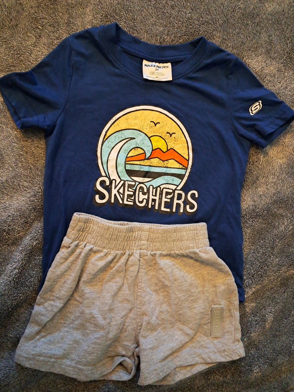 Skechers Navy Blue Tee and Light Gray Shorts Kids Matching Set